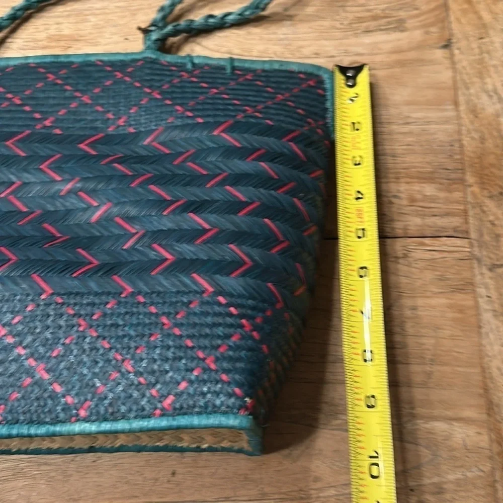NWT Handmade Rattan Bag | Green & Red | Blessing Basket Fair Trade